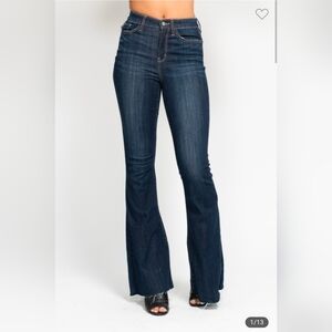 Judy Blue High Rise Dark Blue Flare Jeans Raw Hem